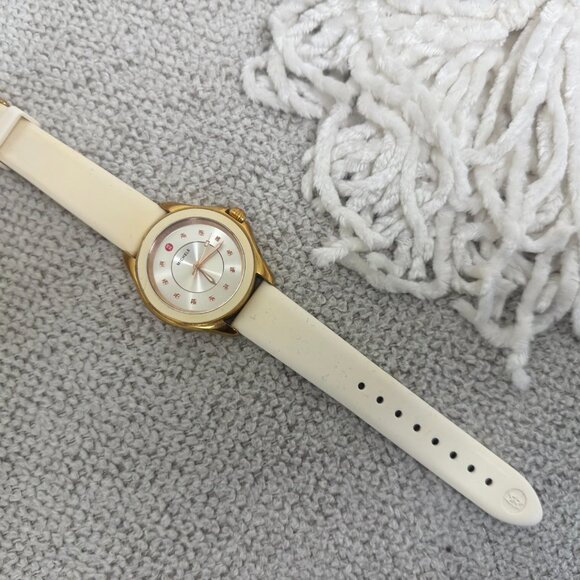 Michele Rose Gold Cape Watch with White Silicone Band main image 11